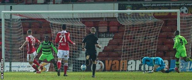 Gerry McDonagh scores for Wrexham against Forest Green