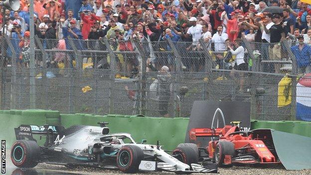 Lewis Hamilton and Charles Leclerc crash at the German Grand Prix