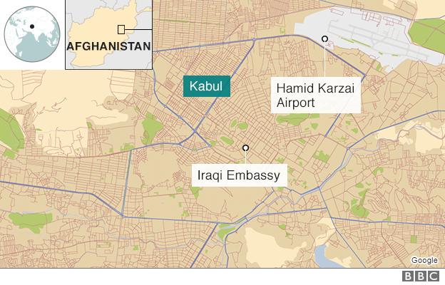 Map showing location of the Iraqi embassy in Kabul