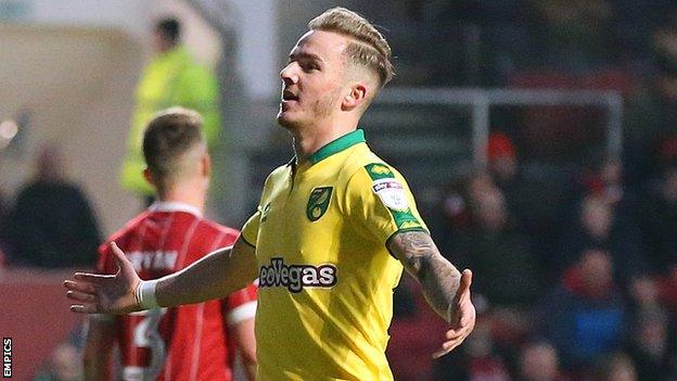 James Maddison celebrates his goal against Bristol City