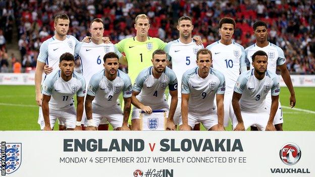 England team that started the game against Slovakia