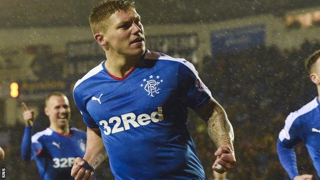 Martyn Waghorn celebrates a goal against Kilmarnock in February