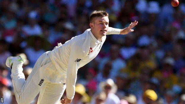 England leg-spinner Mason Crane bowling to Australia during the Fifth Ashes Test in Sydney