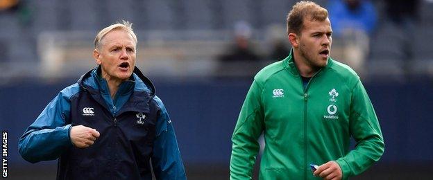 Ireland head coach Joe Schmidt and Will Addison