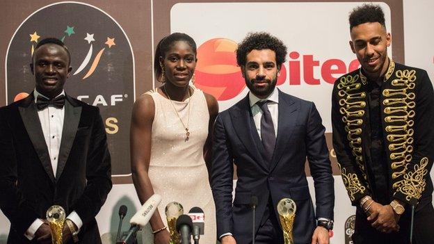 Asisat Oshoala with Sadio Mane, Mohamed Salah and Pierre-Emerick Aubameyang