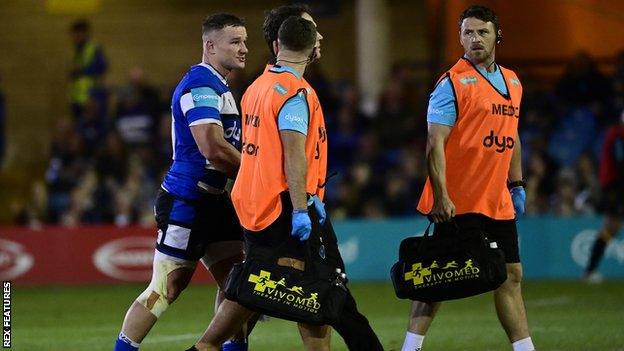 Chris Cloete goes off injured during Bath's match with Wasps