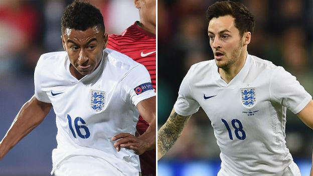 Jesse Lingard and Ryan Mason playing for England Under-21s and England