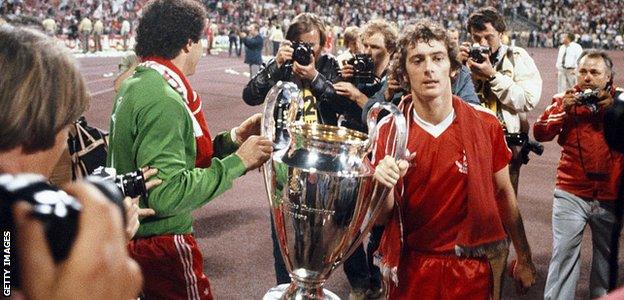 Trevor Francis and Peter Shilton celebrate winning the European Cup with Nottingham Forest in 1979