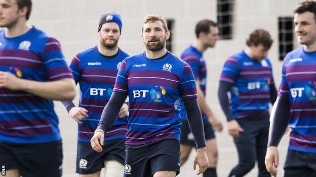 John Barclay in training with Scotland on Monday