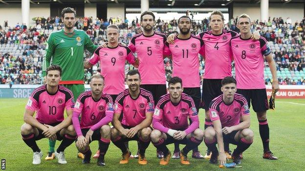 The Scotland team line up before facing Slovenia