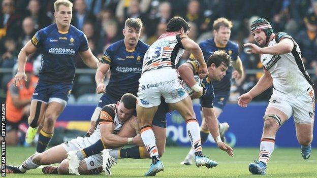 Leicester Tigers centre Matias Moroni scored the second of Tigers' three first-half tries