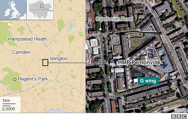 A map showing Pentonville prison