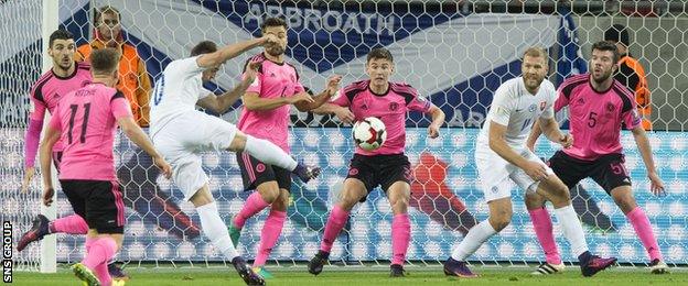 Robert Mak fires in the opening goal for Slovakia