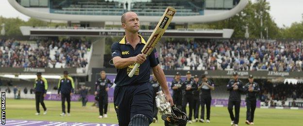 Jonathan Trott walks off after his innings at Lord's in the One-Day Cup final