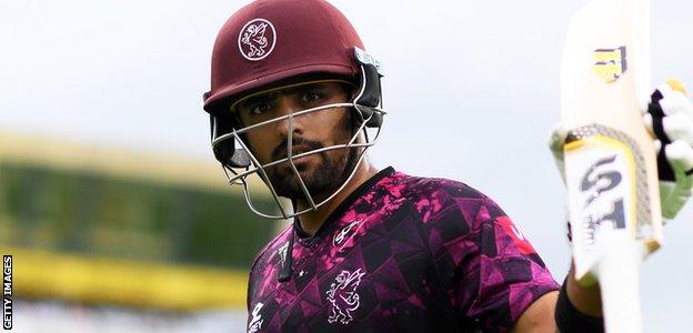 Babar Azam salutes the Taunton crowd after his unbeaten 95 against Hampshire