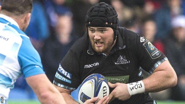 Glasgow prop Zander Fagerson runs with the ball in their Champions Cup defeat by Leinster