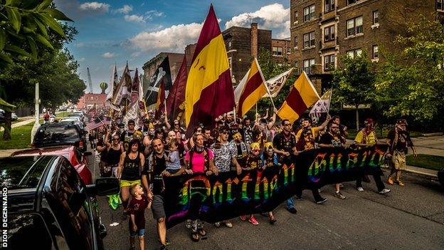 Detroit City fans marching in Detroit