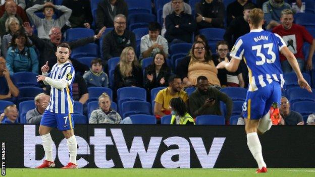 Aaron Connolly celebrates his first Brighton goal since January