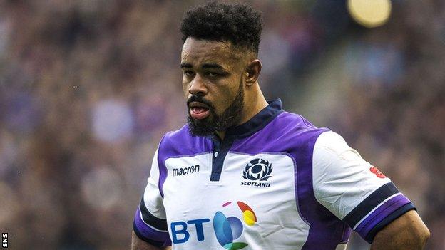 Darryl Marfo takes a breather during his Scotland debut against Samoa