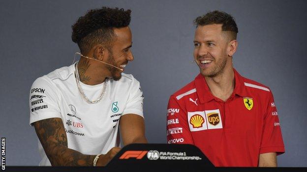 Mercedes' Lewis Hamilton and Ferrari's Sebastian Vettel