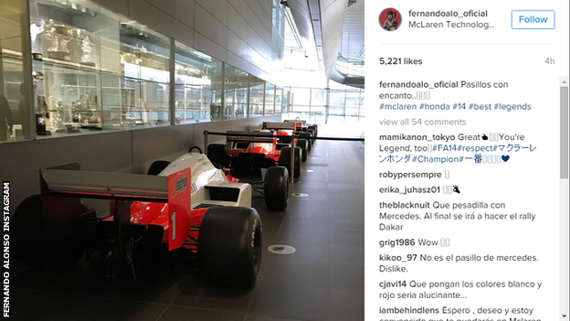 Fernando Alonso Instagram post of iconic McLaren model cars