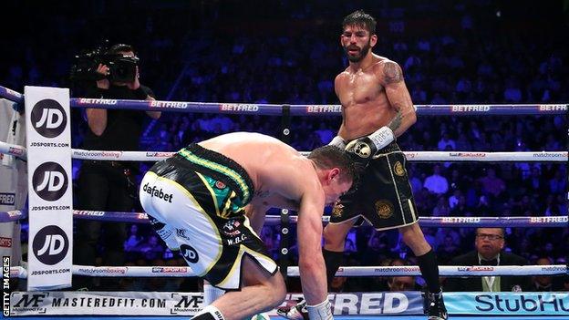 Crolla is knocked down in the seventh round by Linares