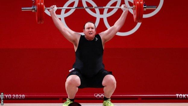 Laurel Hubbard competing at the Tokyo 2020 Olympics