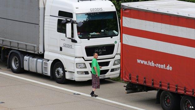 Lorries parked in Operation Stack