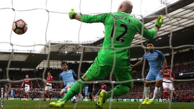 David Silva scores for Manchester City against Middlesbrough