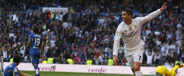 Cristiano Ronaldo celebrates after scoring for Real Madrid against Getafe