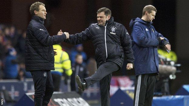 Rangers assistant manager Jonatan Johansson and manager Graeme Murty