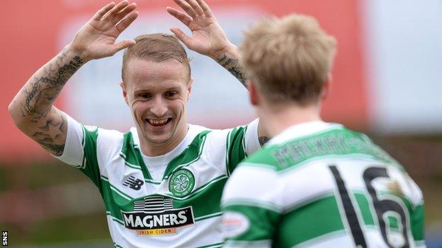 Leigh Griffiths (left) celebrates his opener for Celtic