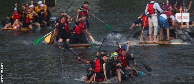 The teams took part in a raft race on Saturday