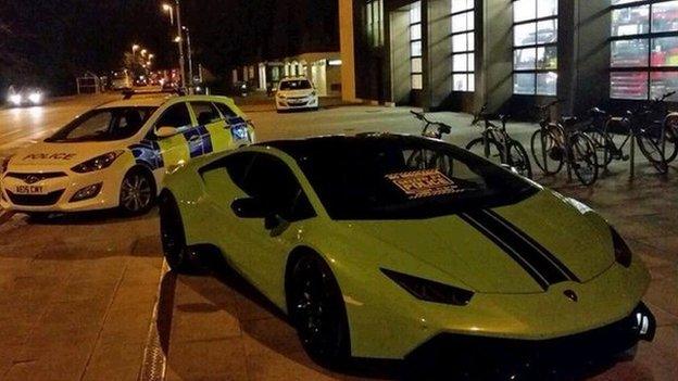 Lamborghini car outside Parkside Police Station in Cambridge