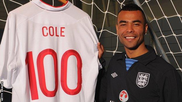 Ashley Cole won his 100th England cap against Brazil in February 2013