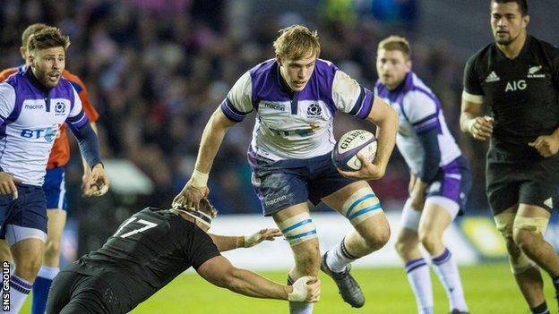 Jonny Gray scored his third international try in Saturday's defeat to New Zealand