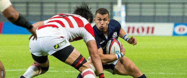 Damien Hoyland playing for Scotland against Japan