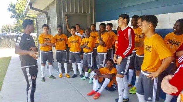 Mohamed Kallon coaching at the Houston Dynamo academy