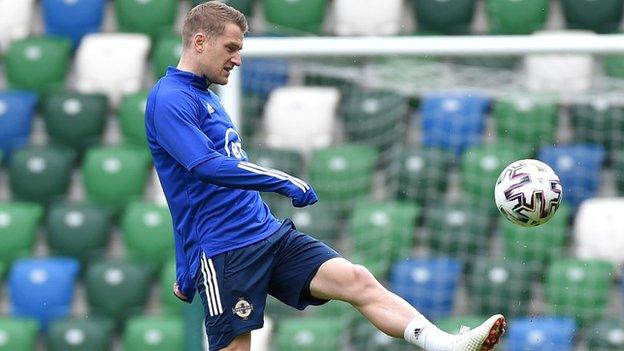 Davis trains at Windsor Park on Tuesday as he prepares to win his 126th cap