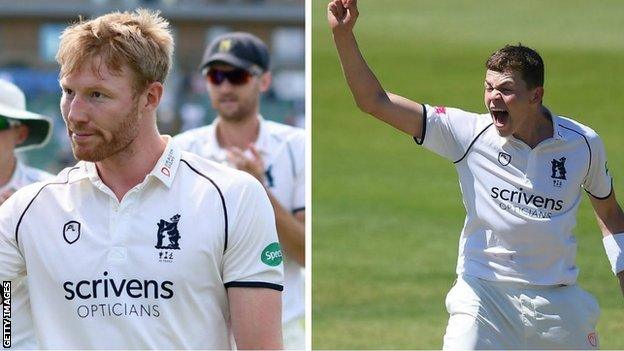 Warwickshire fast bowlers Liam Norwell (left) and Henry Brookes did late damage for the Bears with the bat against champions Surrey