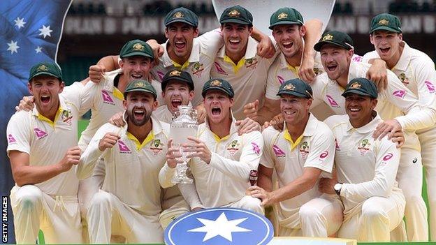 Australia celebrate winning the Ashes