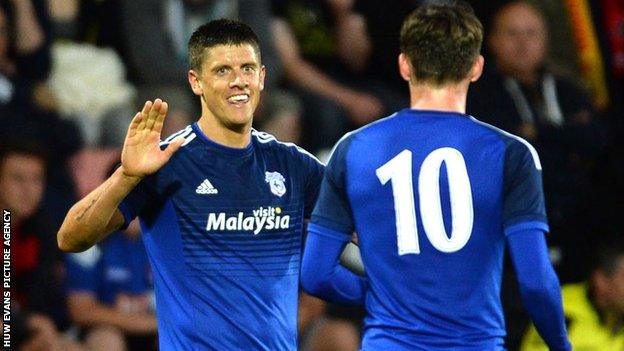 Alex Revell celebrates one of his goals against Bournemouth