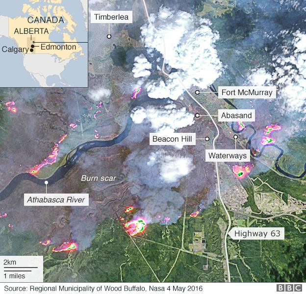 Satellite image of wildfire on 4 May