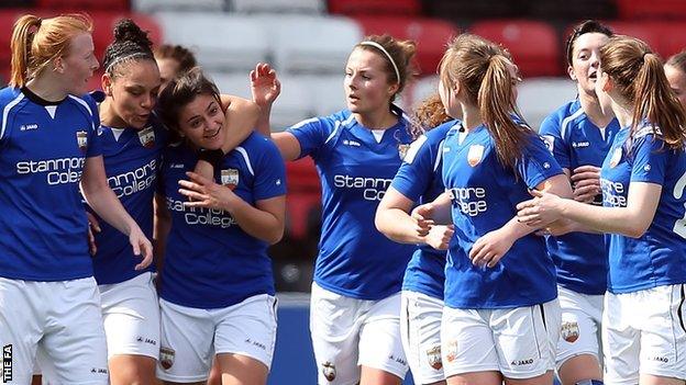 Andria Georgiou congratulated after scoring for London Bees