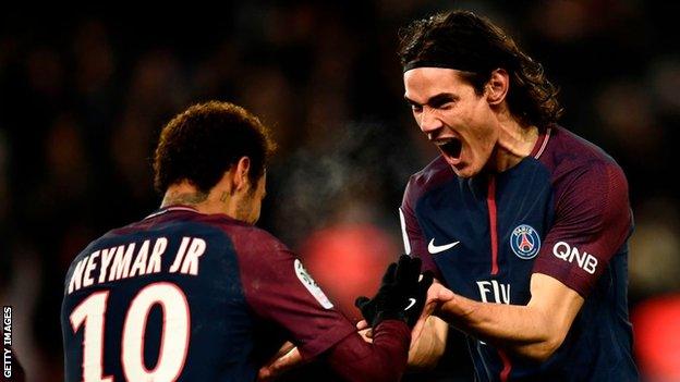 PSG's Neymar and Edinson Cavani