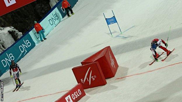 Dave Ryding (far left) finished second in the parallel slalom in Oslo