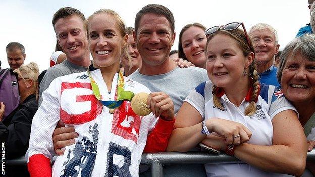 Helen Glover and family in Rio in 2016