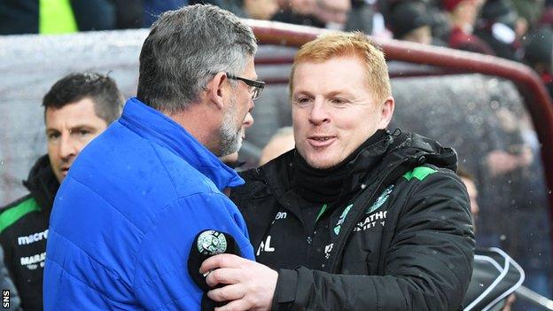 Hearts manager Craig Levein and Hibernian counterpart Neil Lennon