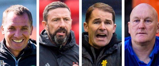 Brendan Rodgers, Derek McInnes, Alan Archibald and Jim Duffy comprise the PFA Scotland manager of the year shortlist