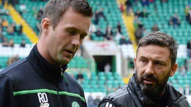 Celtic manager Ronny Deila and Aberdeen's Derek McInnes